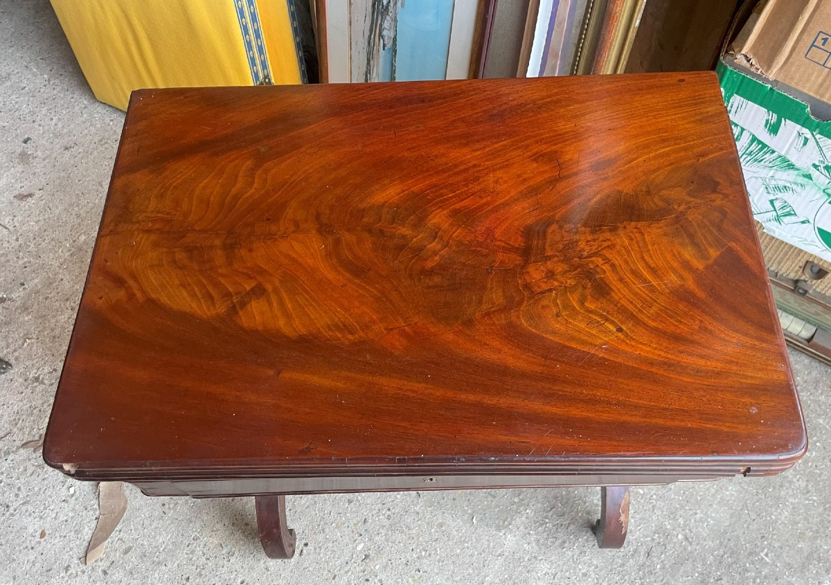Table à jeux en portefeuille début 19ème siècle en noyer et acajou-photo-3