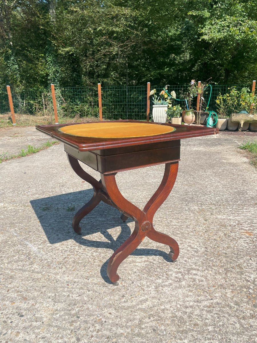 Table à jeux en portefeuille début 19ème siècle en noyer et acajou-photo-2