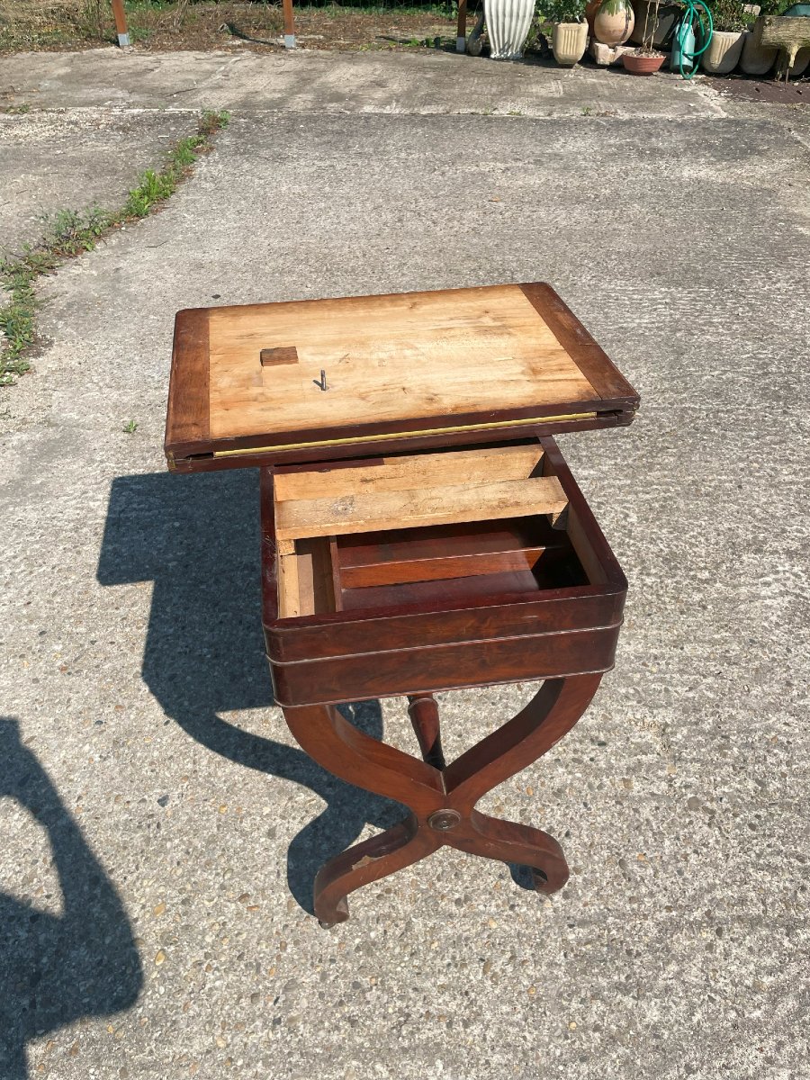 Table à jeux en portefeuille début 19ème siècle en noyer et acajou-photo-4