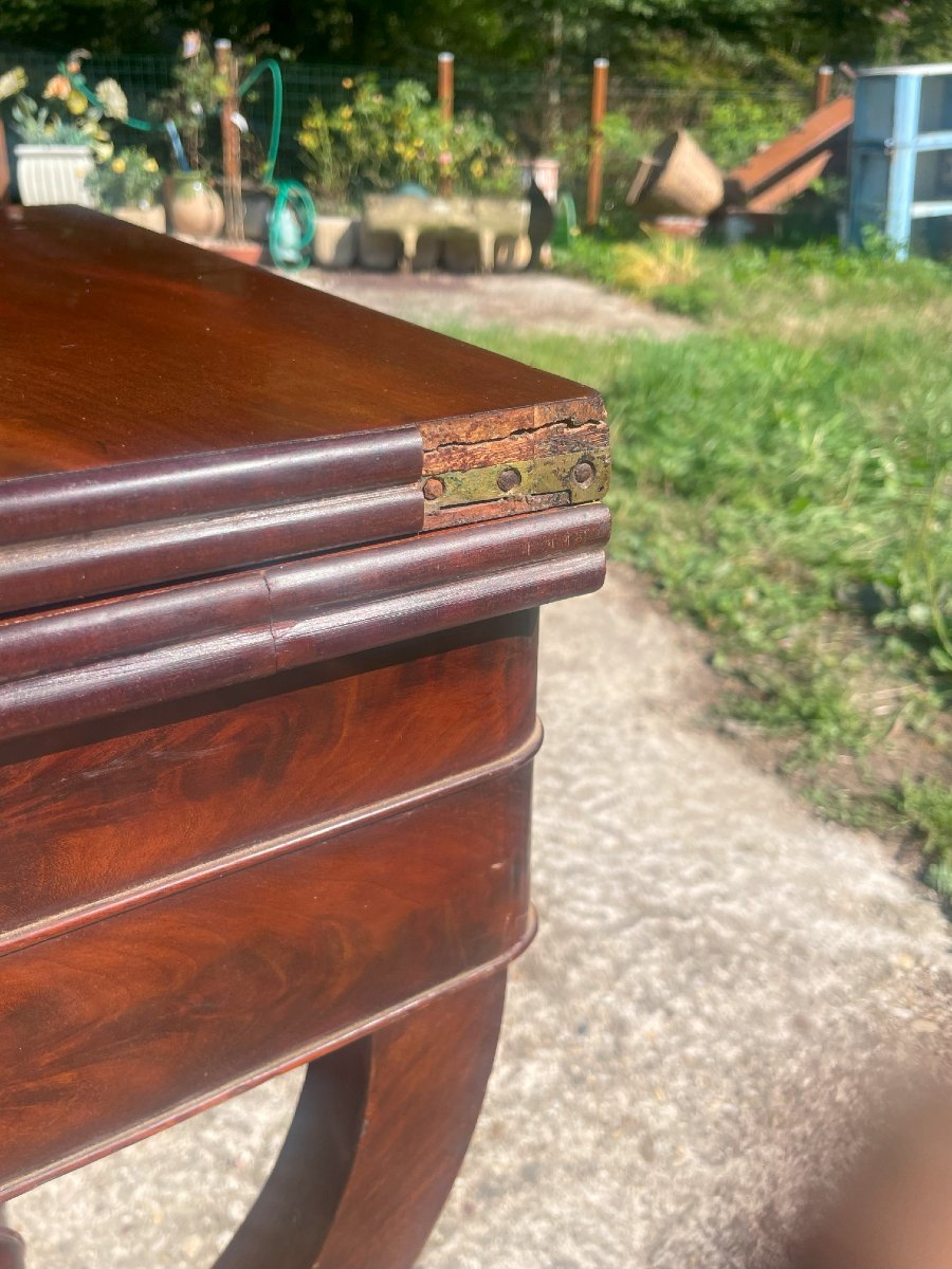 Table à jeux en portefeuille début 19ème siècle en noyer et acajou-photo-8