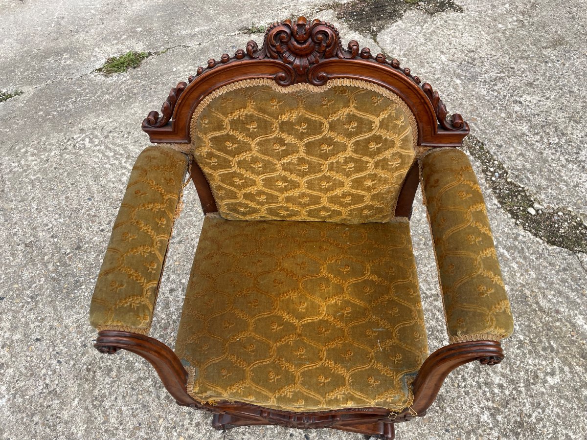 Gros Fauteuil de bureau style Dagobert du 19ème siècle -photo-4
