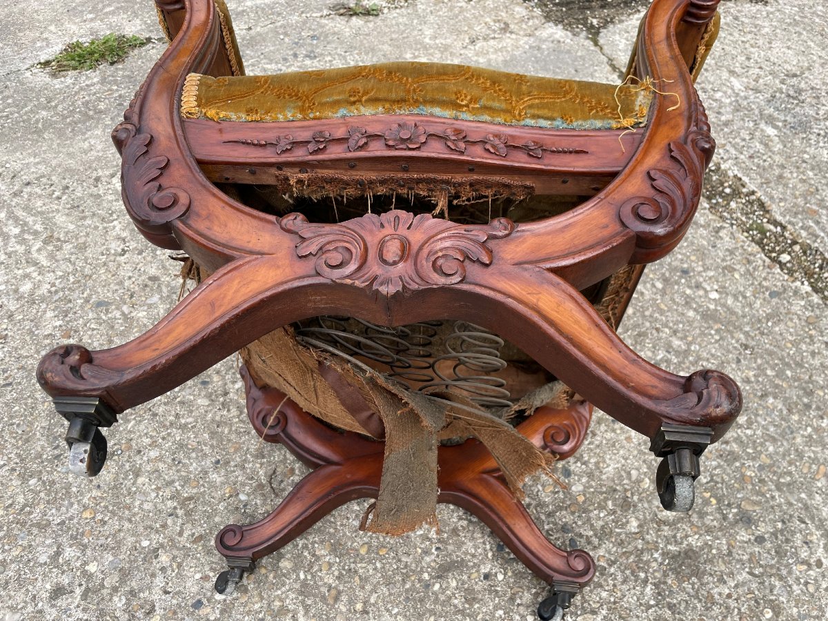 Gros Fauteuil de bureau style Dagobert du 19ème siècle -photo-7