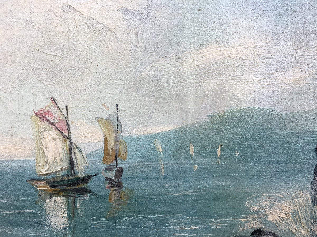 Charles Chenet 1899 - 1978 _ Huile Sur Toile Signée " Les bateaux reviennent"-photo-6