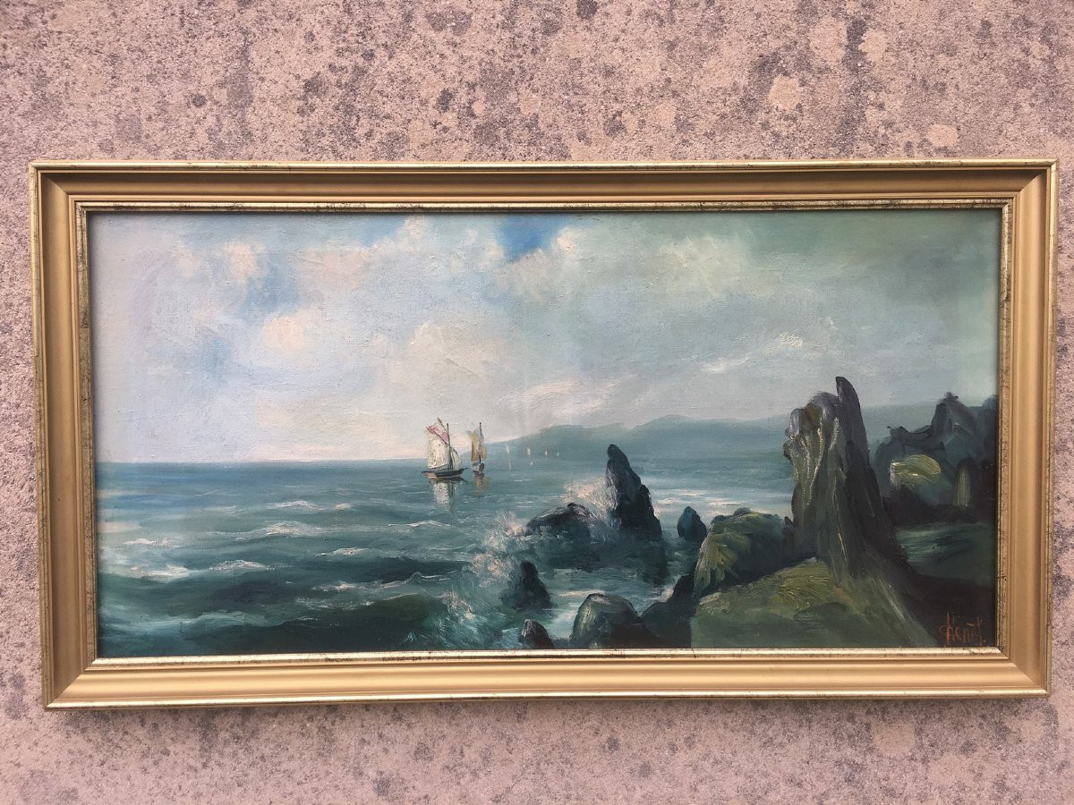 Charles Chenet 1899 - 1978 _ Huile Sur Toile Signée " Les bateaux reviennent"-photo-8
