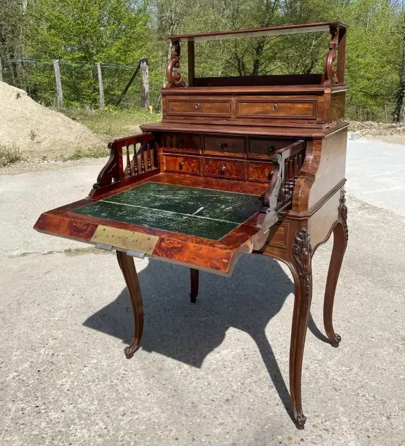 Louis XV Style Desk With Green Leather And Drawers From The 19th Century-photo-2