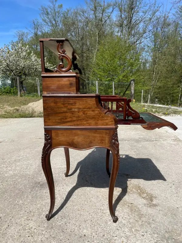 Louis XV Style Desk With Green Leather And Drawers From The 19th Century-photo-1