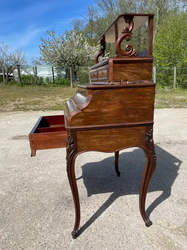 Louis XV Style Desk With Green Leather And Drawers From The 19th Century-photo-2