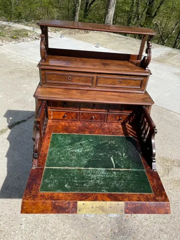 Louis XV Style Desk With Green Leather And Drawers From The 19th Century-photo-4