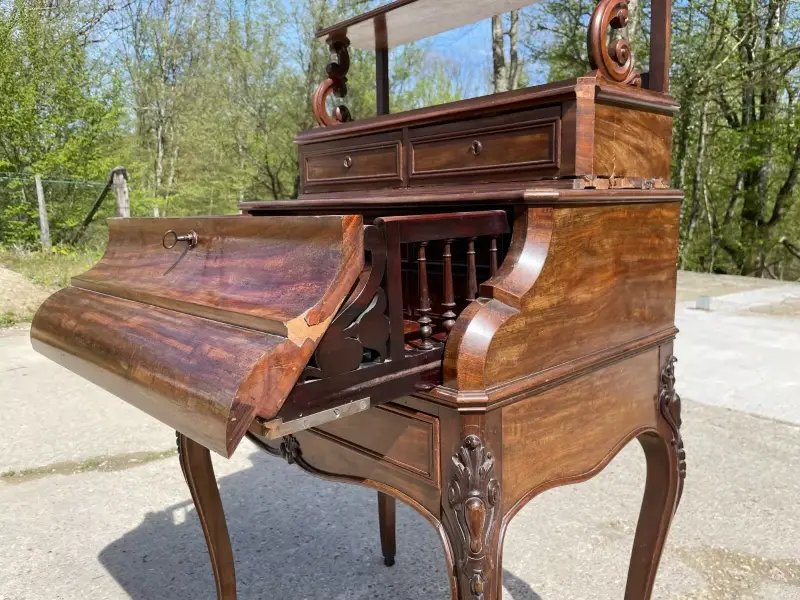 Louis XV Style Desk With Green Leather And Drawers From The 19th Century-photo-8