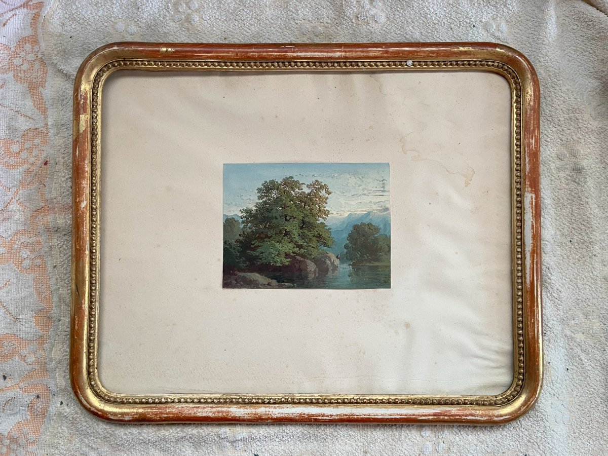 Antoine Antony Viot (1817-1866) - Gouache Sur Papier " Paysage de montagne " -photo-4