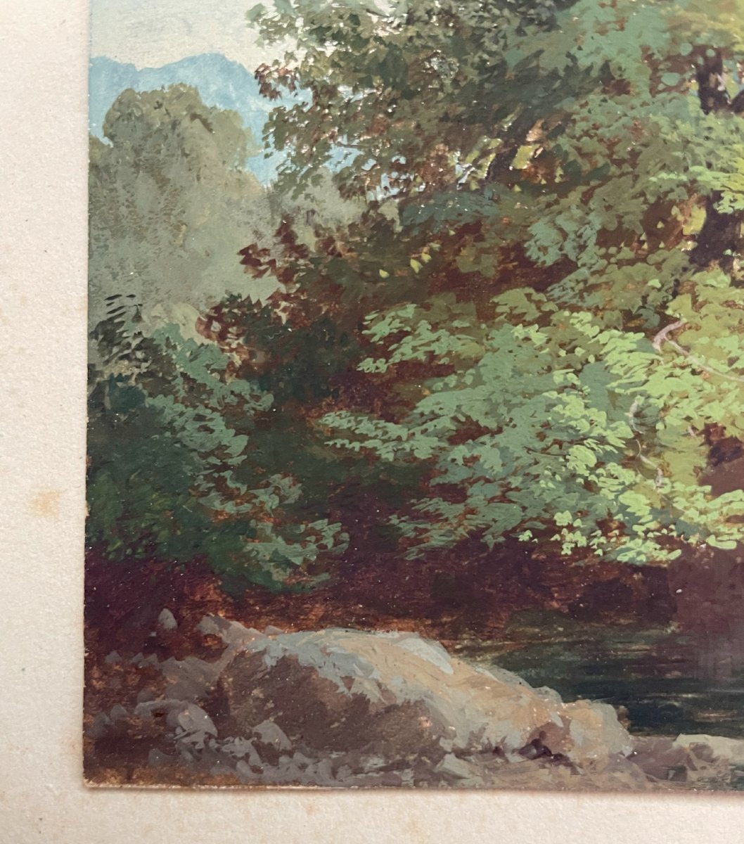 Antoine Antony Viot (1817-1866) - Gouache Sur Papier " Paysage de montagne " -photo-2