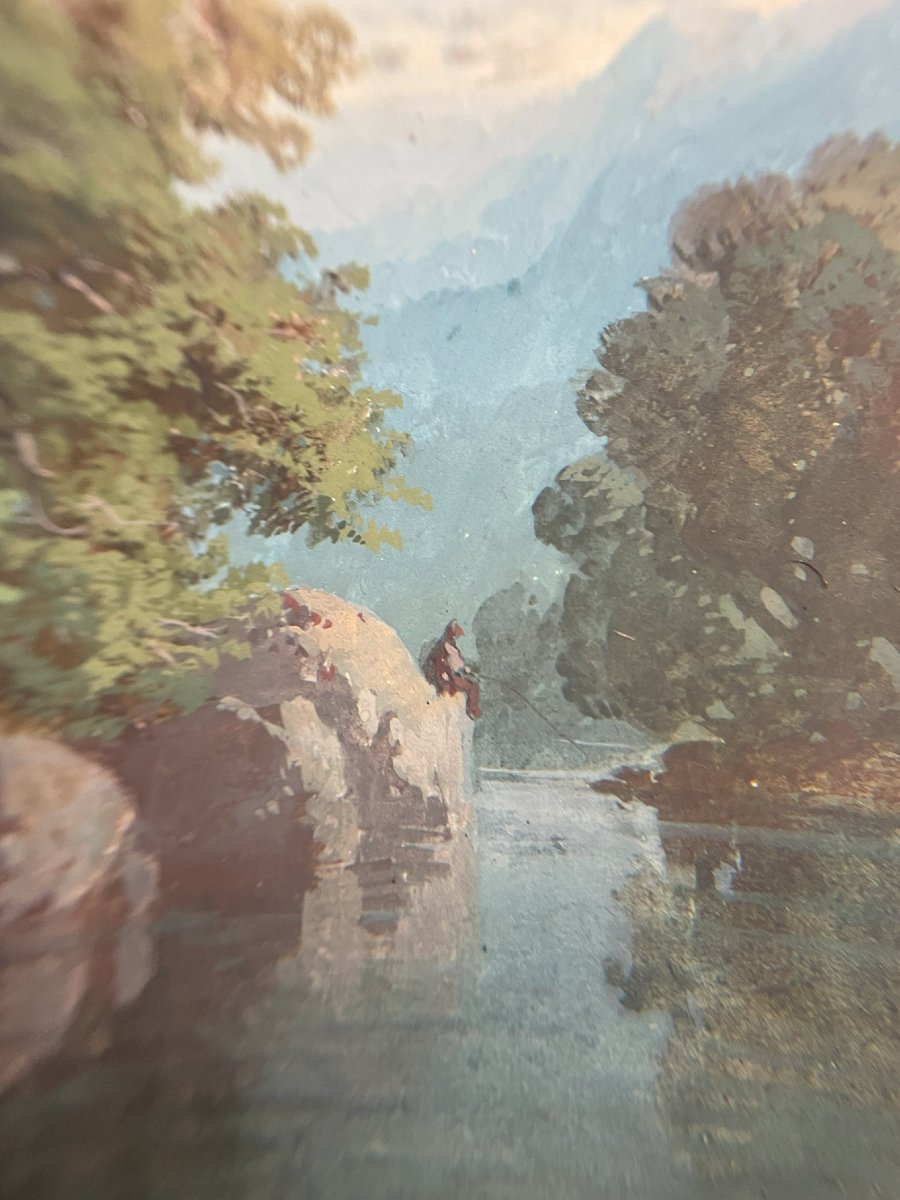 Antoine Antony Viot (1817-1866) - Gouache Sur Papier " Paysage de montagne " -photo-3