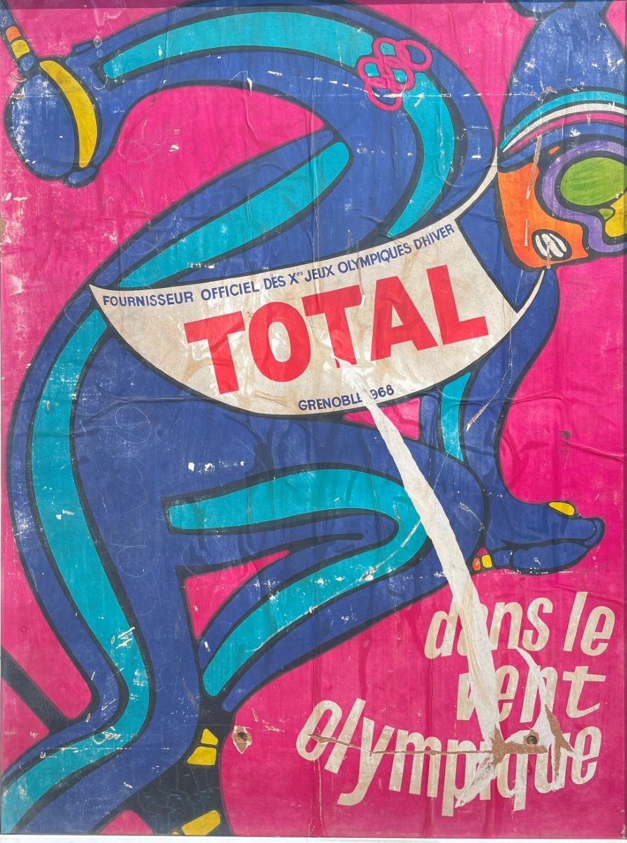 1968 Poster In The Olympic Wind Grenoble Total Official Supplier Of The 10th Games -photo-1