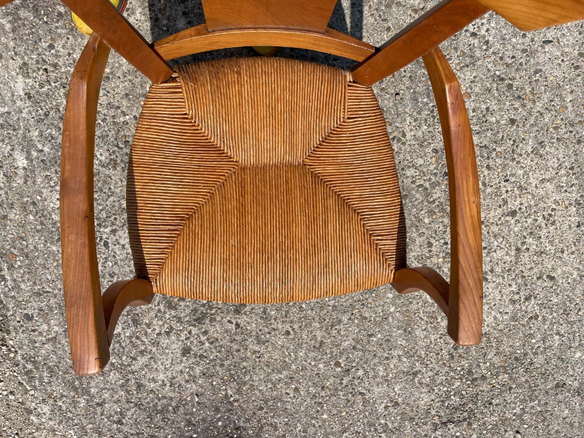 Fauteuil paillé du 19ème en bois fruitier -photo-2