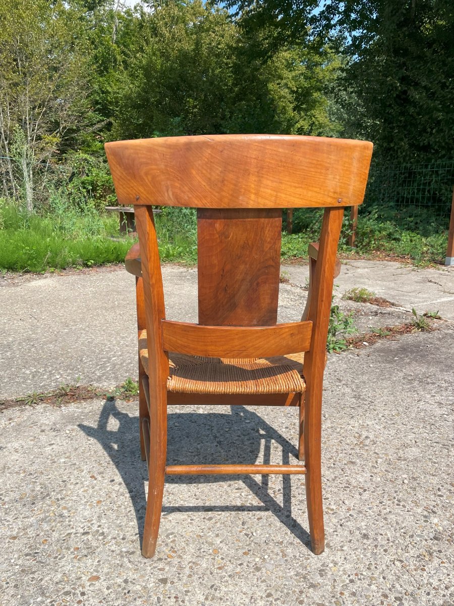 Fauteuil paillé du 19ème en bois fruitier -photo-3