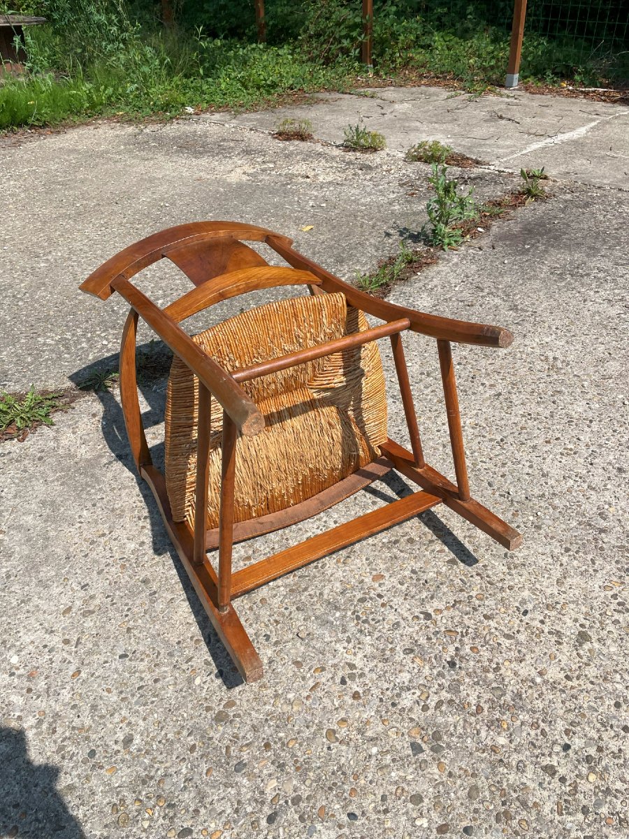 Fauteuil paillé du 19ème en bois fruitier -photo-4