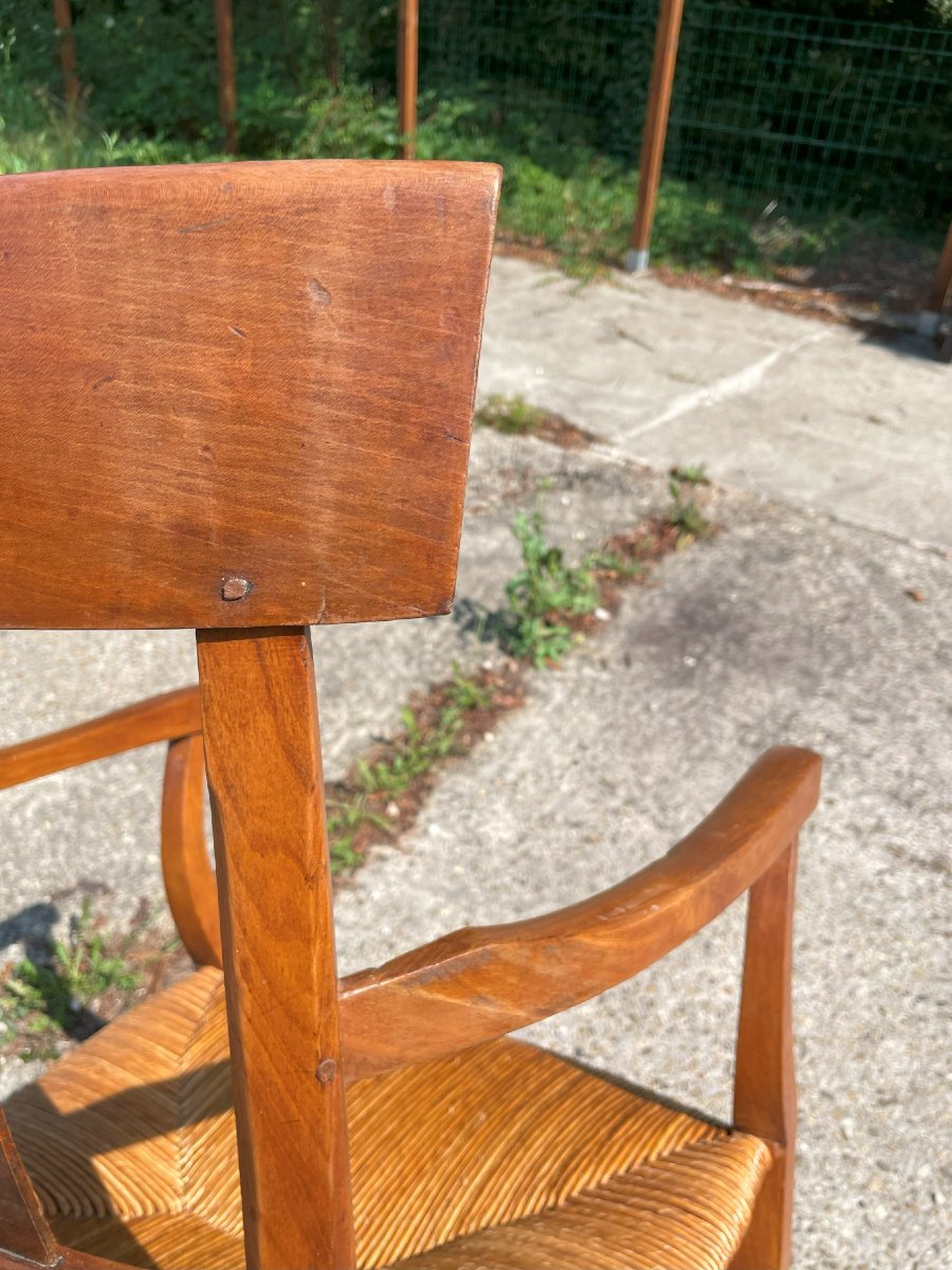 Fauteuil paillé du 19ème en bois fruitier -photo-3