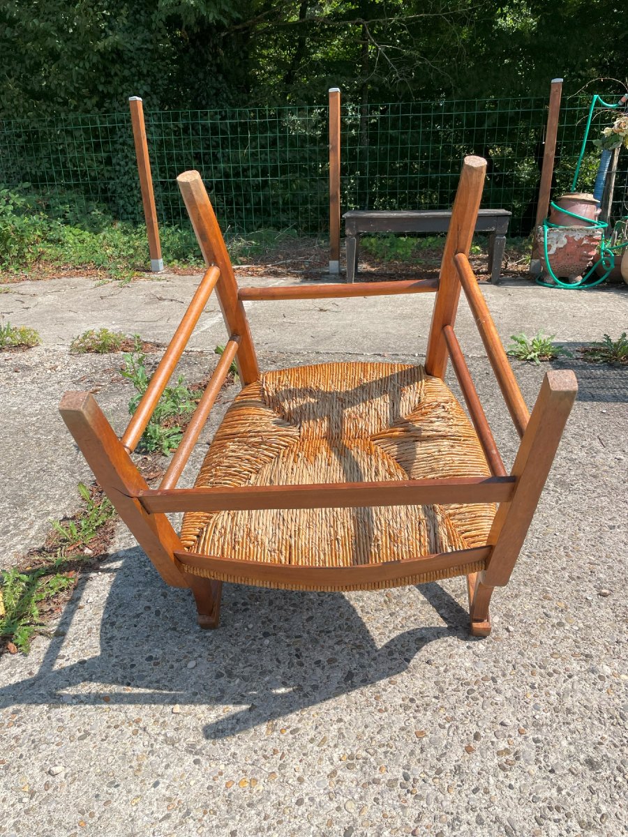 Fauteuil paillé du 19ème en bois fruitier -photo-6