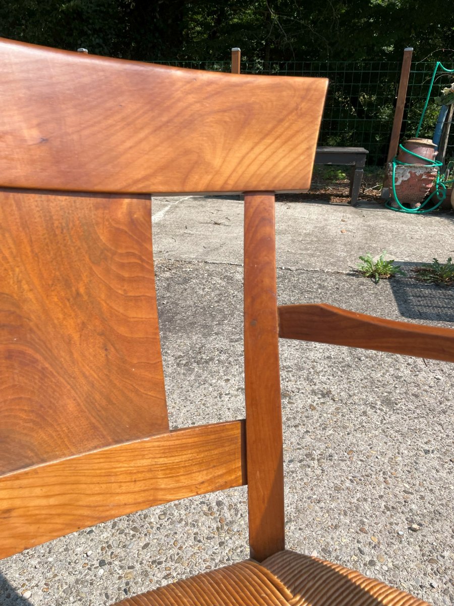 Fauteuil paillé du 19ème en bois fruitier -photo-7