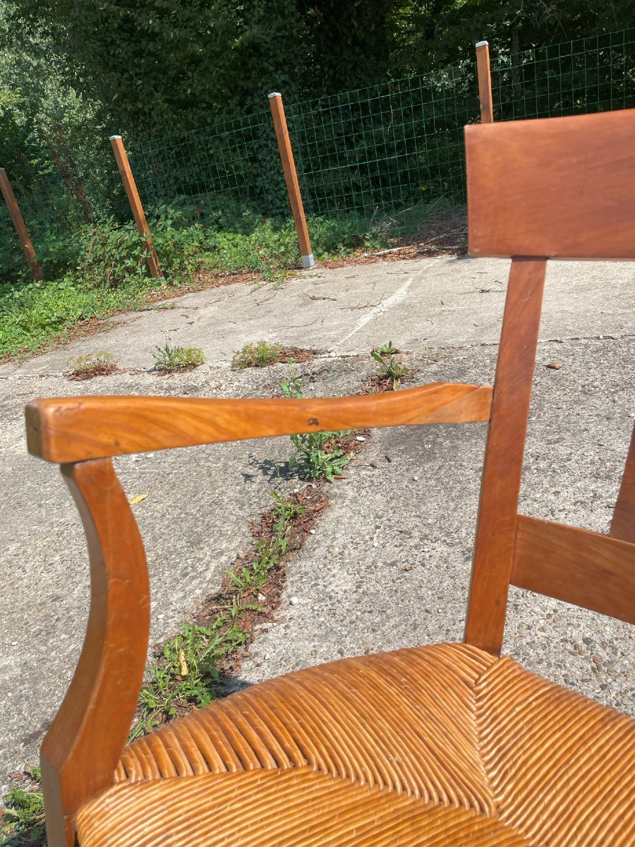 Fauteuil paillé du 19ème en bois fruitier -photo-8