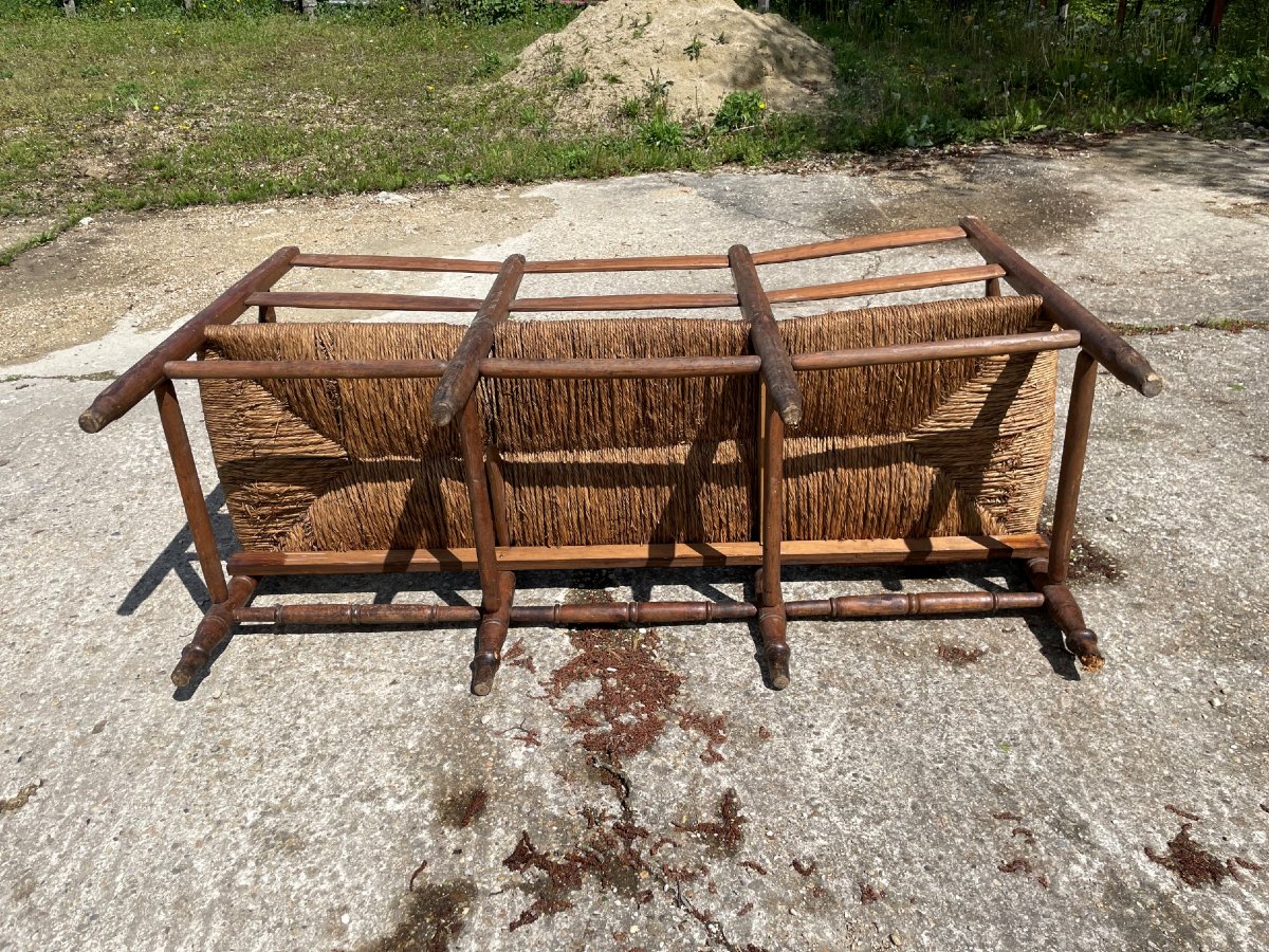 Radassier Banquette Provençal 3 places paillé en bois du 19ème un peu usée-photo-3