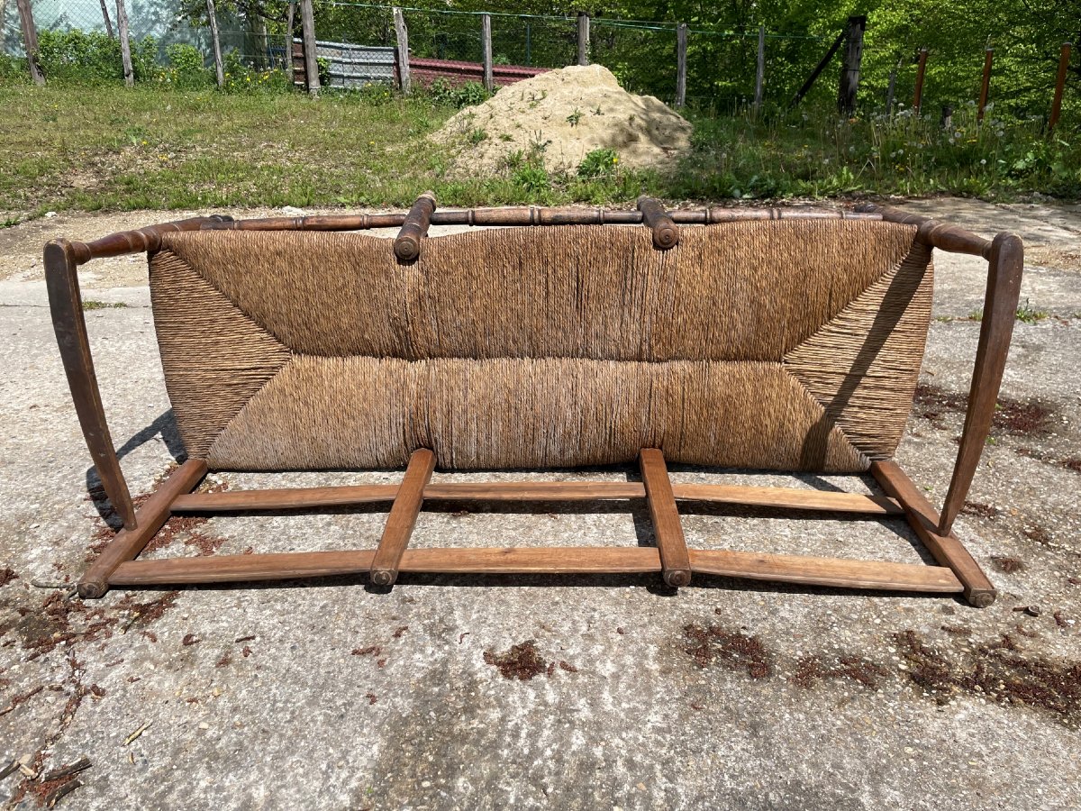 Radassier Banquette Provençal 3 places paillé en bois du 19ème un peu usée-photo-4