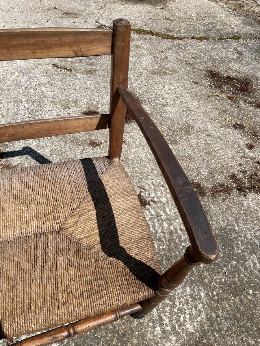 Radassier Banquette Provençal 3 places paillé en bois du 19ème un peu usée-photo-1