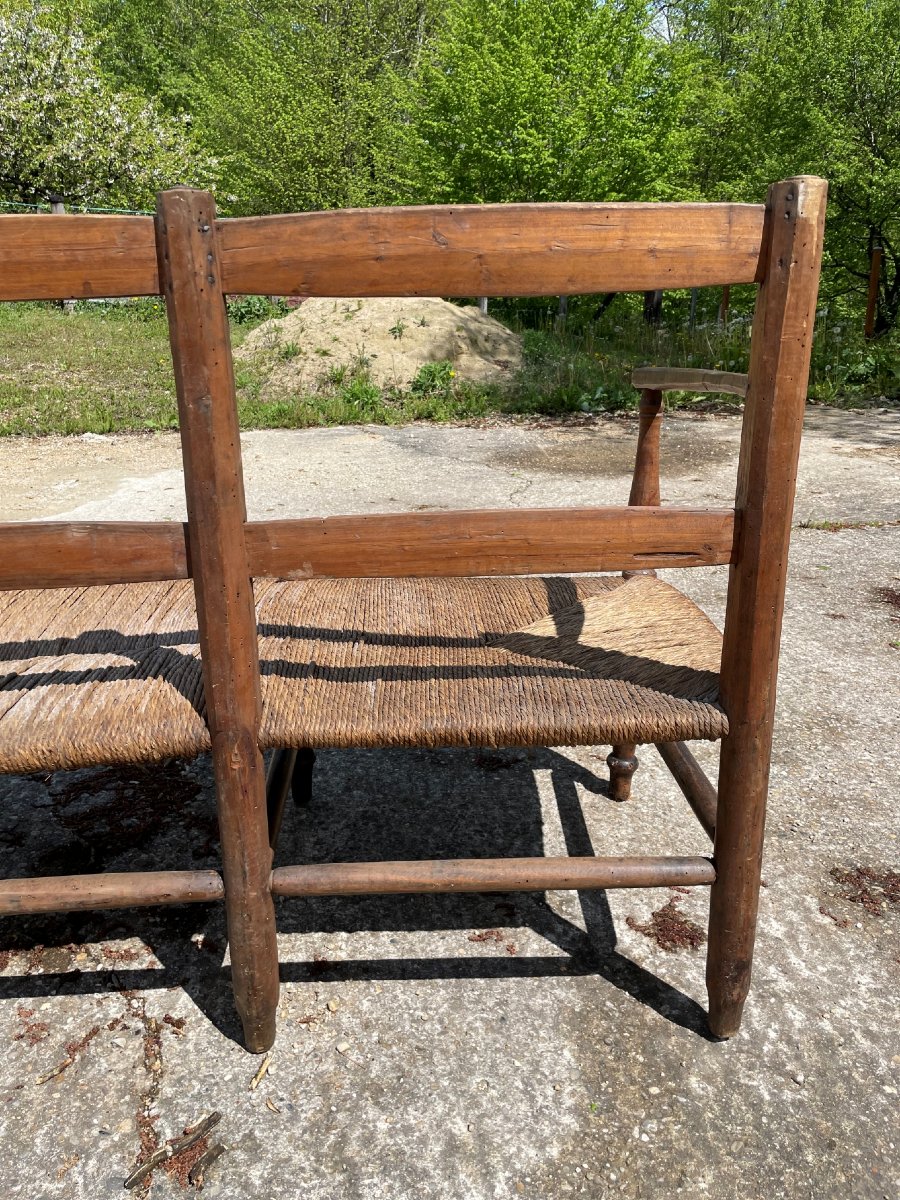 Radassier Banquette Provençal 3 places paillé en bois du 19ème un peu usée-photo-6