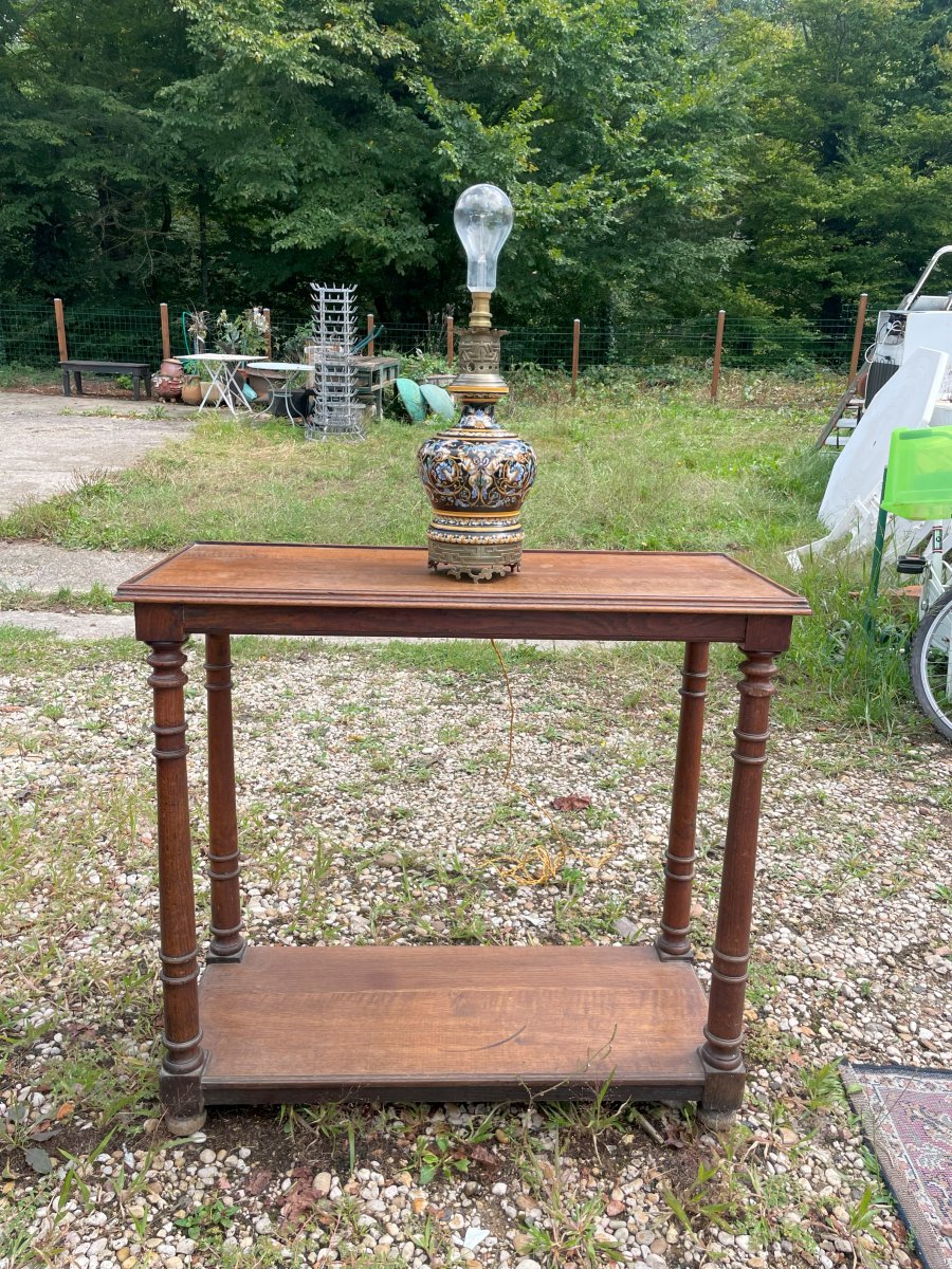 Earthenware And Bronze Lamp From Gien-photo-2