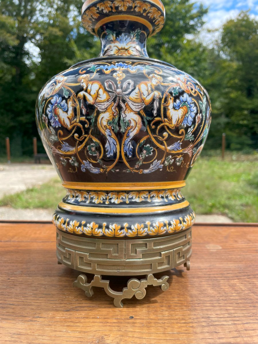 Earthenware And Bronze Lamp From Gien-photo-3