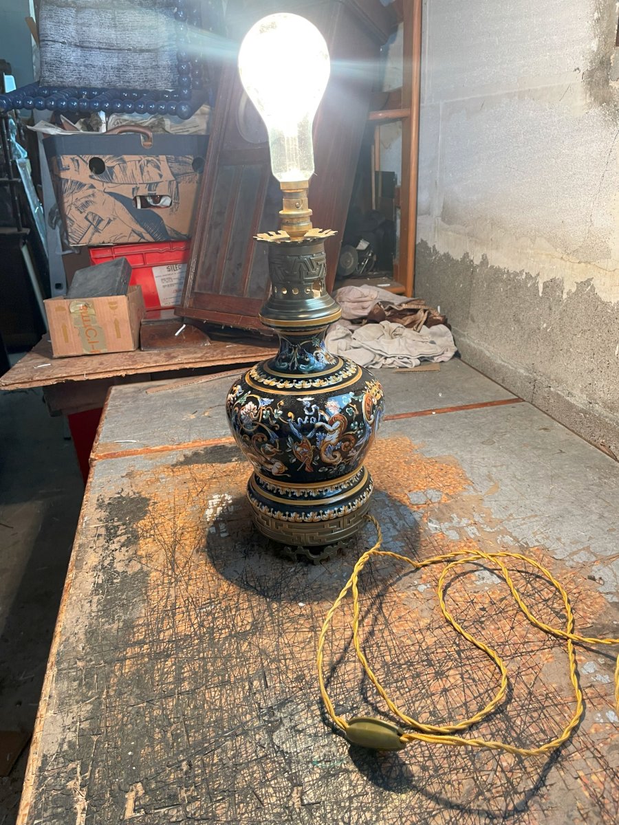 Earthenware And Bronze Lamp From Gien-photo-1