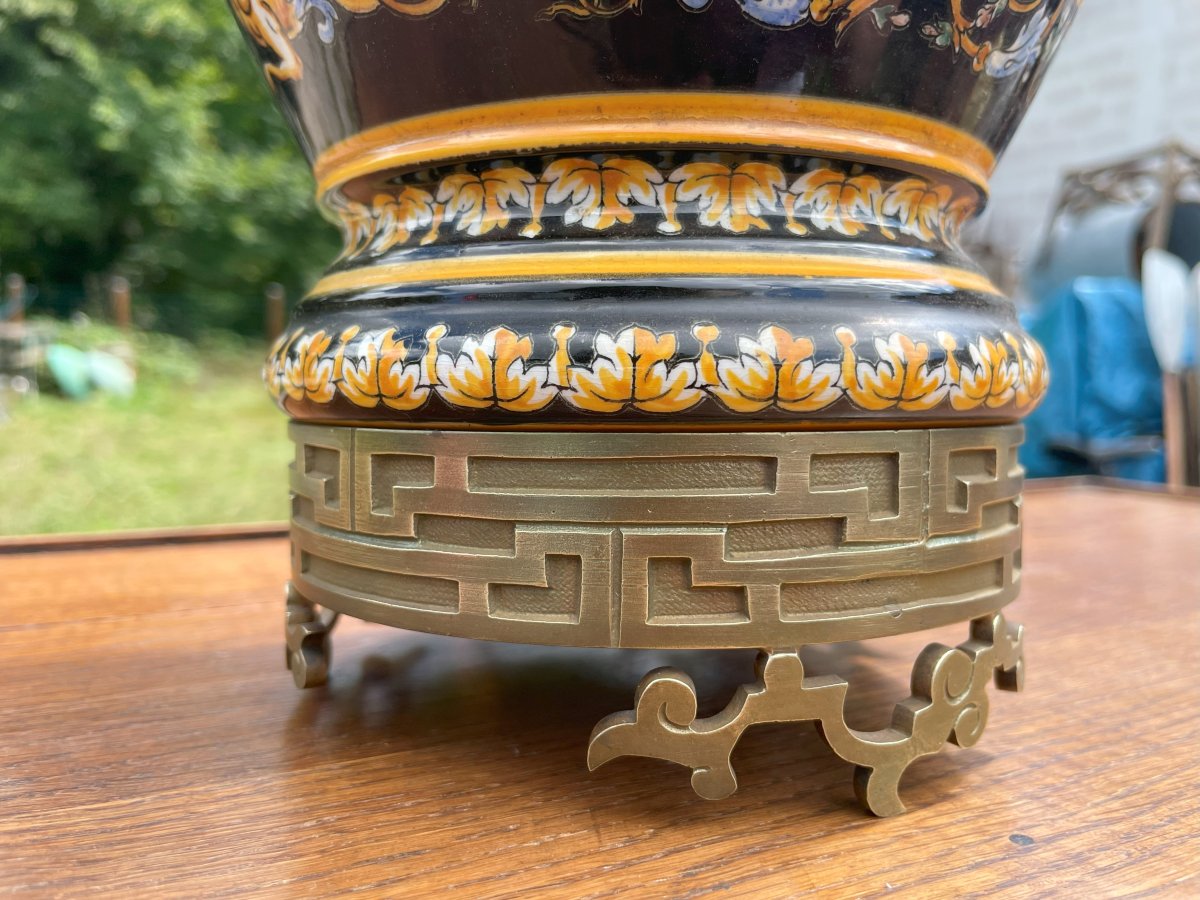 Earthenware And Bronze Lamp From Gien-photo-2