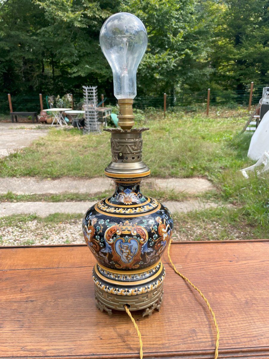 Earthenware And Bronze Lamp From Gien-photo-3