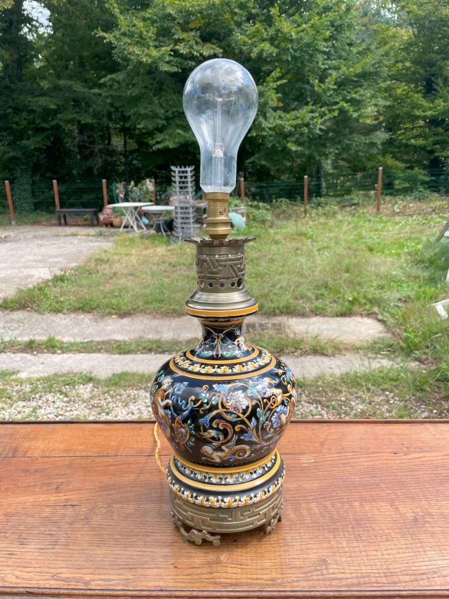 Earthenware And Bronze Lamp From Gien-photo-4