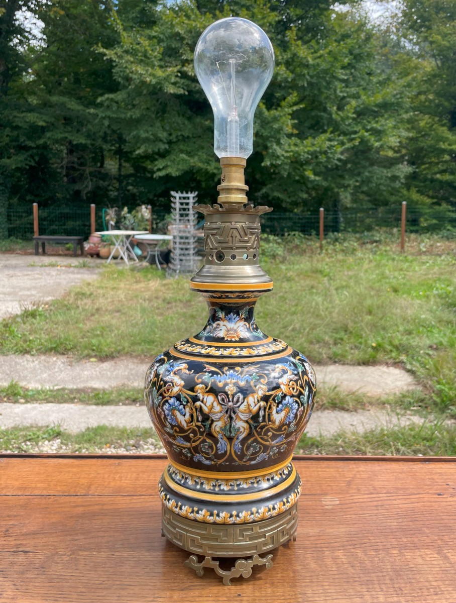Earthenware And Bronze Lamp From Gien