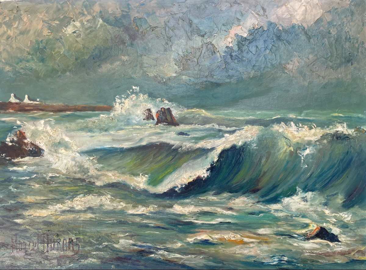 Oil On Canvas By Marcel Durans 1918 - 1987 "sea Of Brittany In 1963"