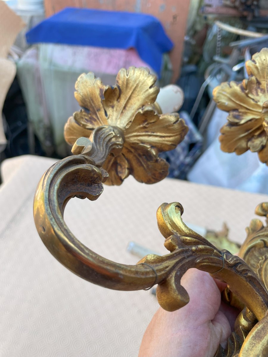 4 Appliques en bronze à 3 branches bon état style Louis XV-photo-4