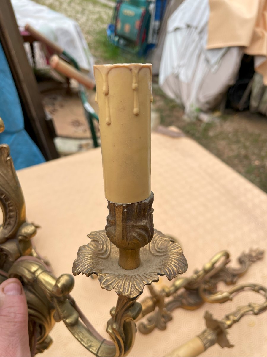 4 Bronze 3-branch Wall Lights In Good Condition, Louis XV Style-photo-8