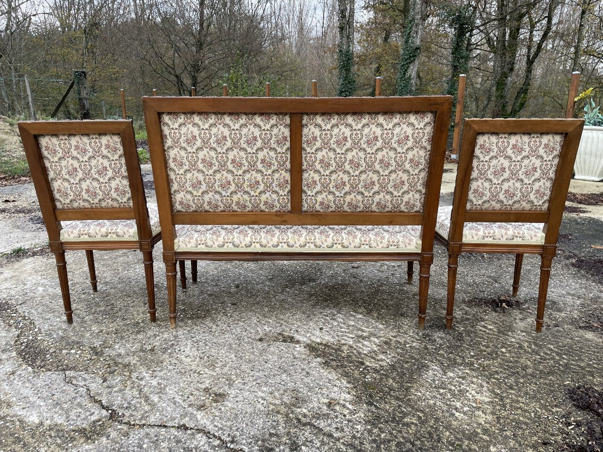 Banquette et 2 chaises style Louis XVI  en bon état-photo-2