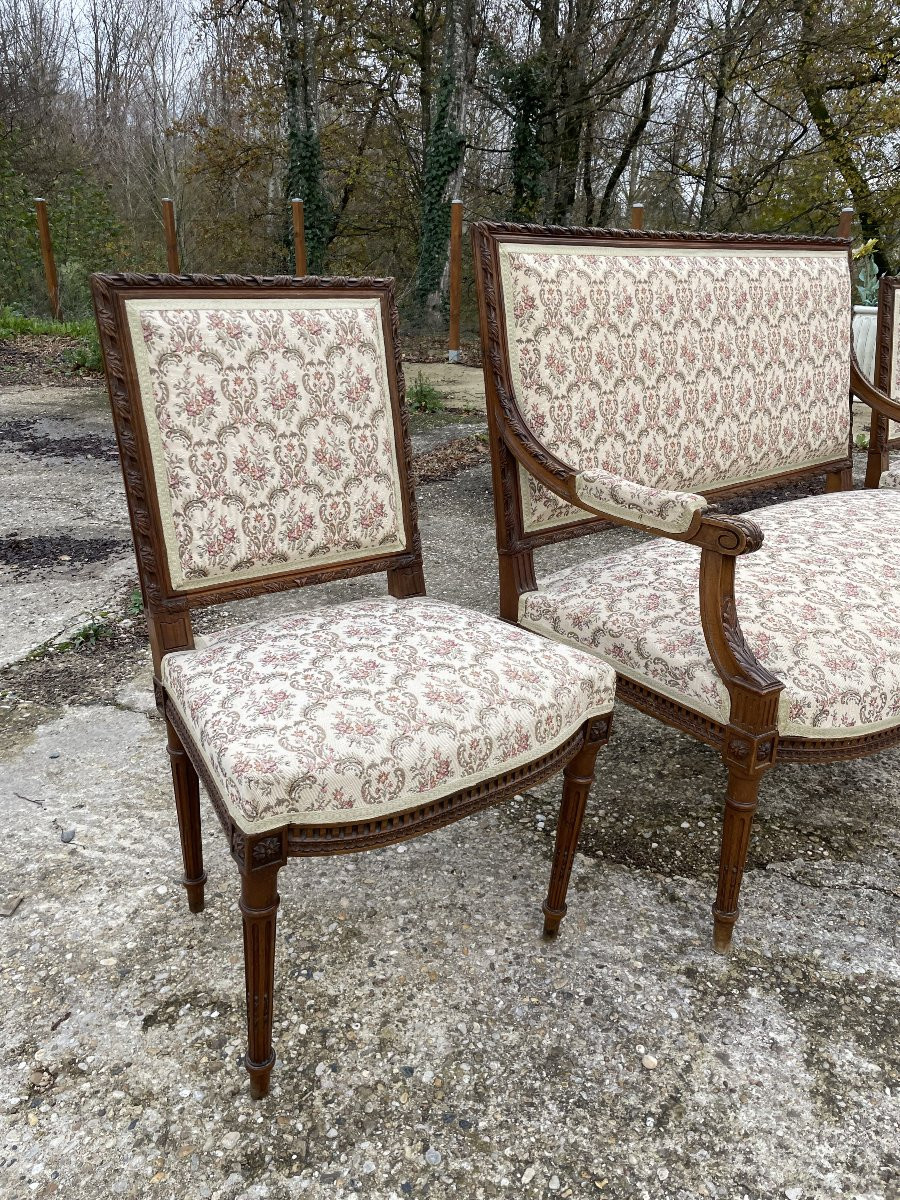 Banquette et 2 chaises style Louis XVI  en bon état-photo-3