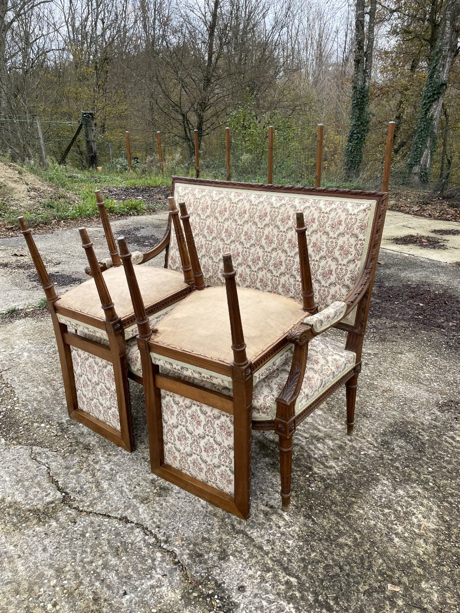 Banquette et 2 chaises style Louis XVI  en bon état-photo-4
