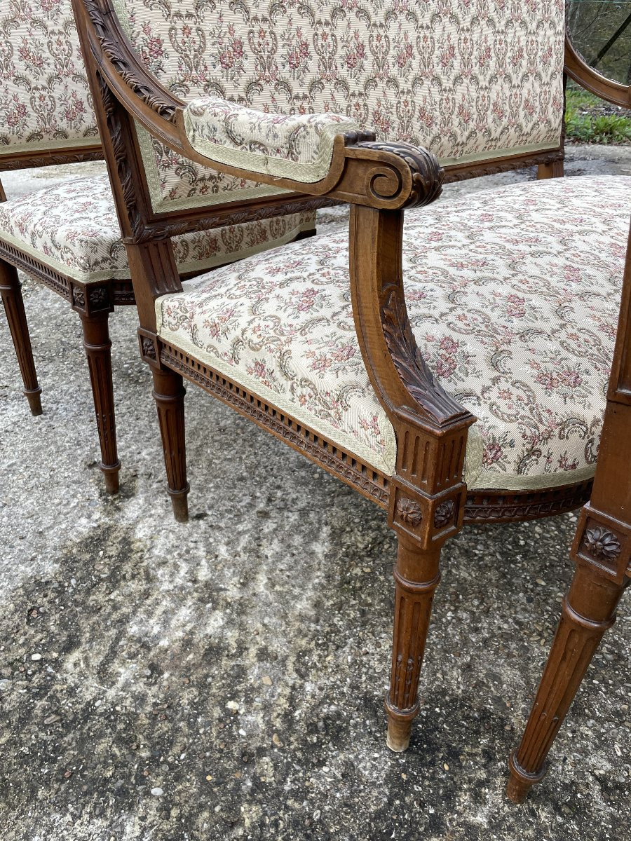 Banquette et 2 chaises style Louis XVI  en bon état-photo-2