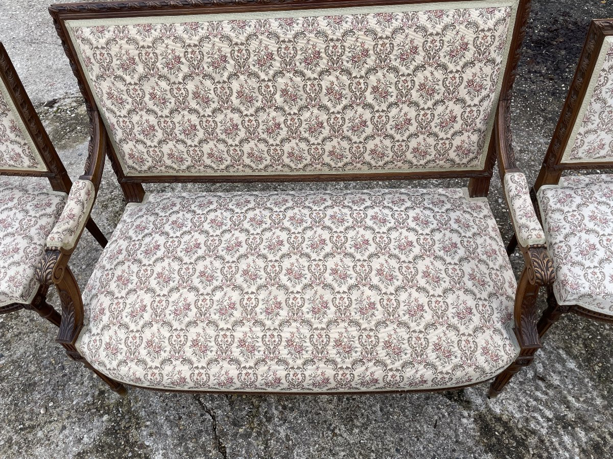 Banquette et 2 chaises style Louis XVI  en bon état-photo-3