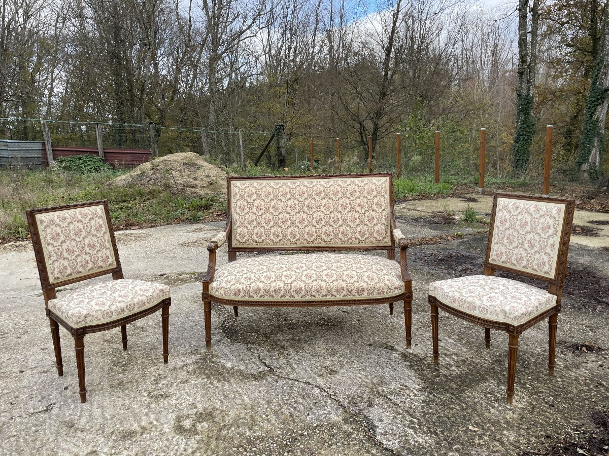 Banquette et 2 chaises style Louis XVI  en bon état-photo-6