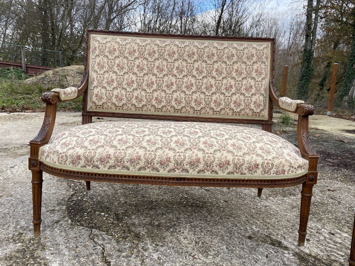 Banquette et 2 chaises style Louis XVI  en bon état-photo-7