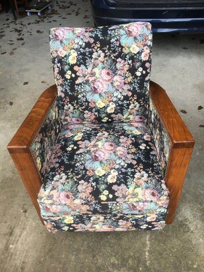 2 Art Deco Armchairs In Wood And Fabric-photo-2