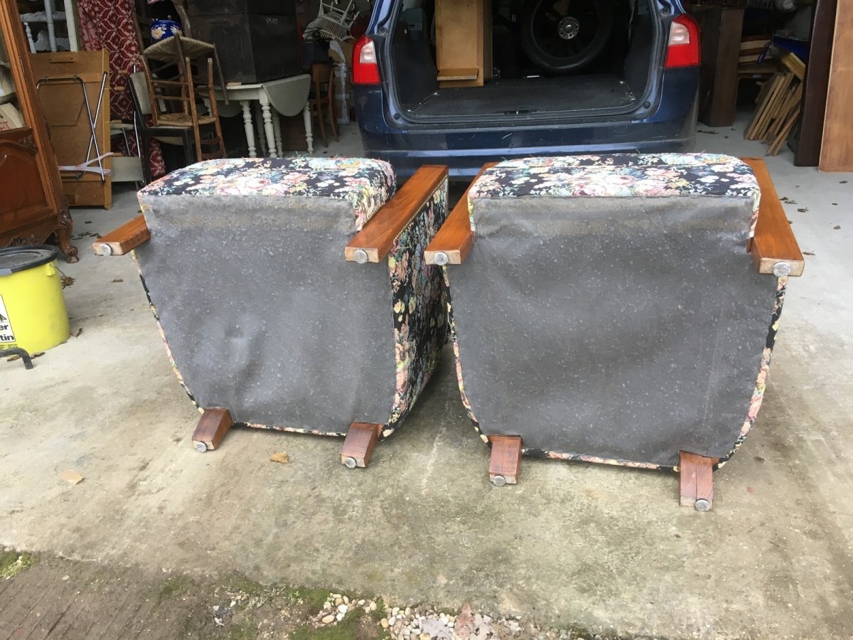 2 Art Deco Armchairs In Wood And Fabric-photo-4