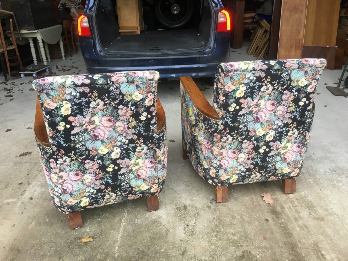 2 Art Deco Armchairs In Wood And Fabric-photo-2