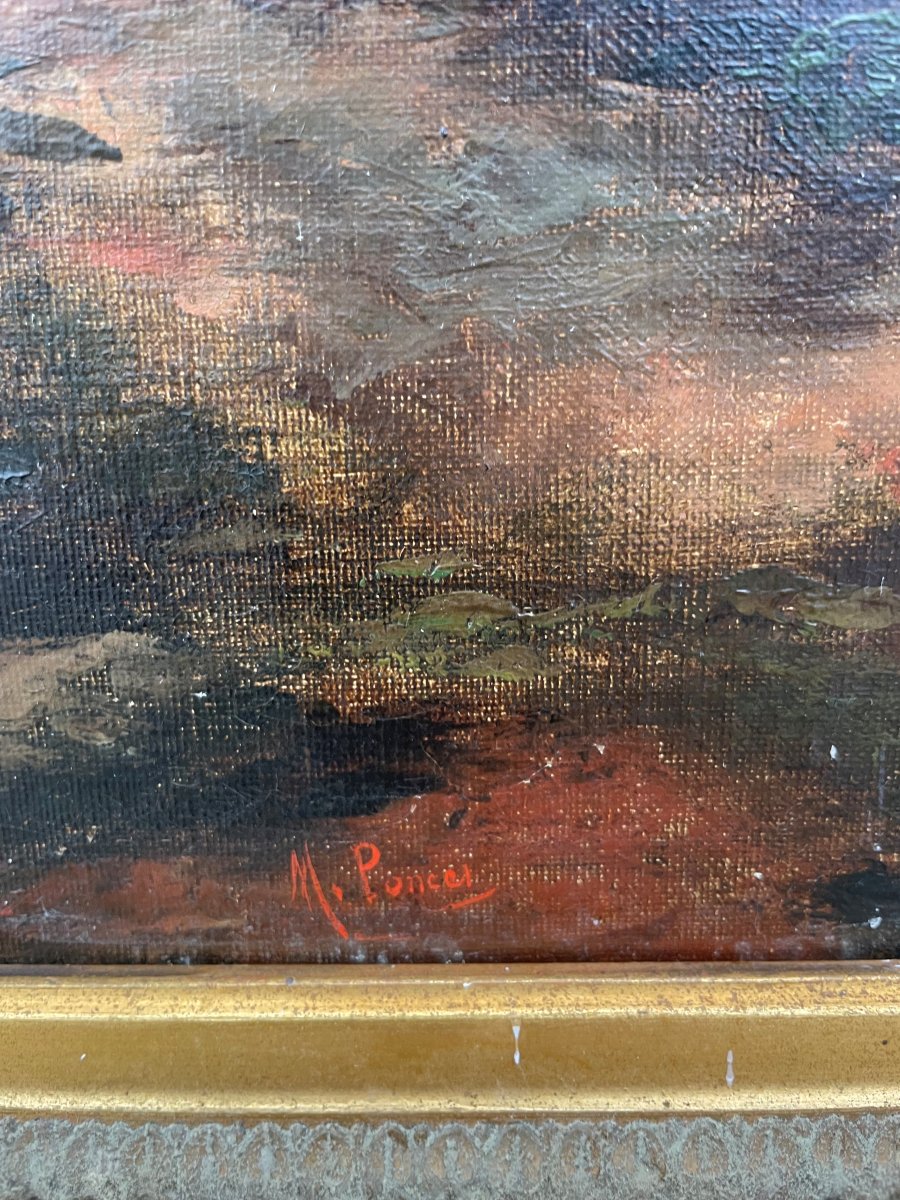Vieux tableau " paysage de montagne " Huile sur toile et beau - 73x60cm-photo-3