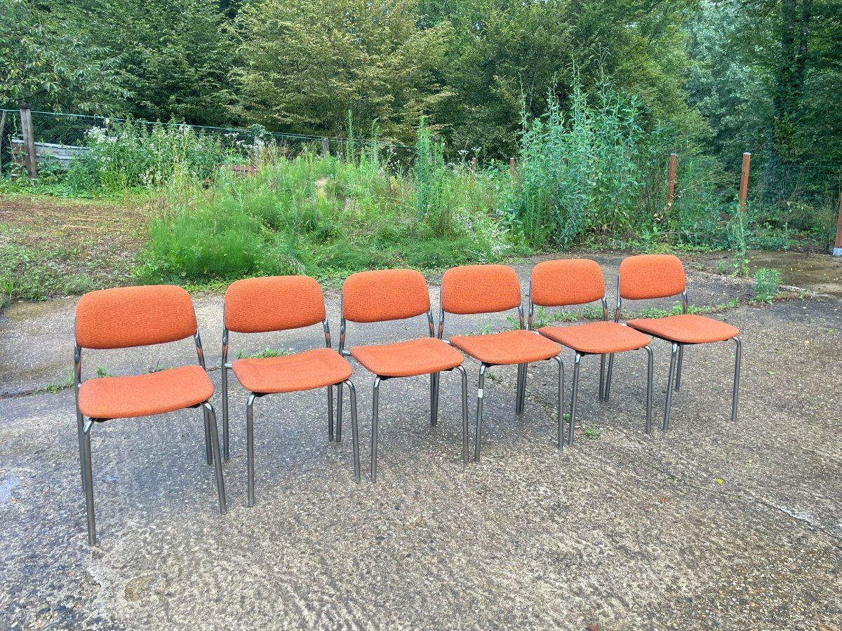 6 Vintage 1950-60 Metal And Fabric Chairs Eurosit-photo-2